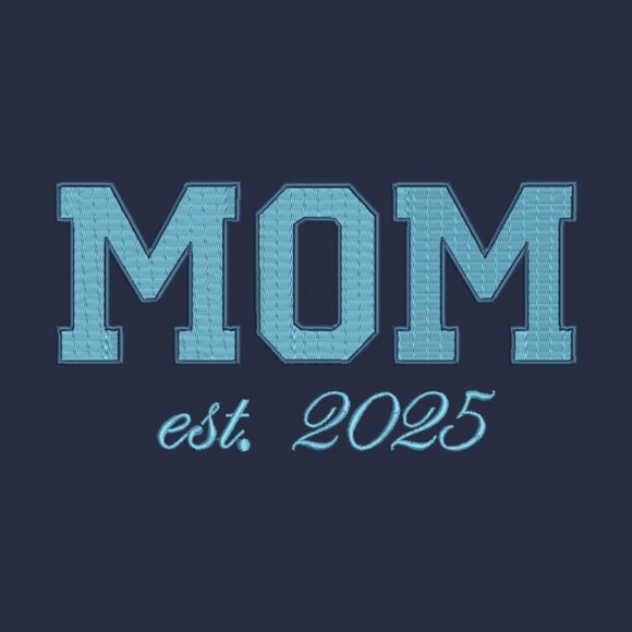 MOM Embroidered Adult Unisex Crewneck Sweatshirt New Mom 2025 Light Blue Thread - Picture 1 of 8